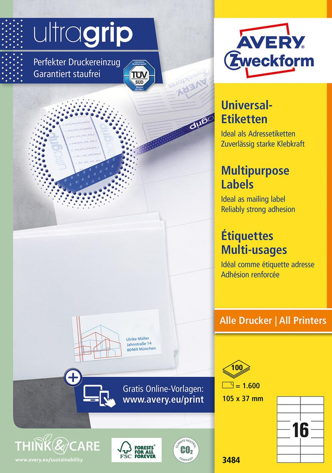 Avery Zweckform - Étiquette Zweckform 3484 105x37mm blanc 1600 pièces