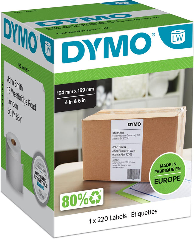 Dymo -  Etiket LabelWriter 5XL verzendlabel 104x159mm 1 rol á 220 stuks..