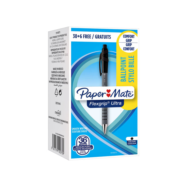 Paper Mate -  Balpen papermate flexgrip ultra m zwart valuepack