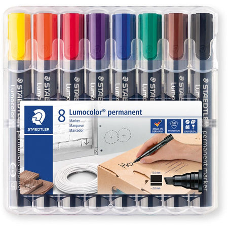 Staedtler -  Lumocolor 350, permanent marker, schuine punt, 2 5 mm, etui van 8 stuks in geassorteerde kleu