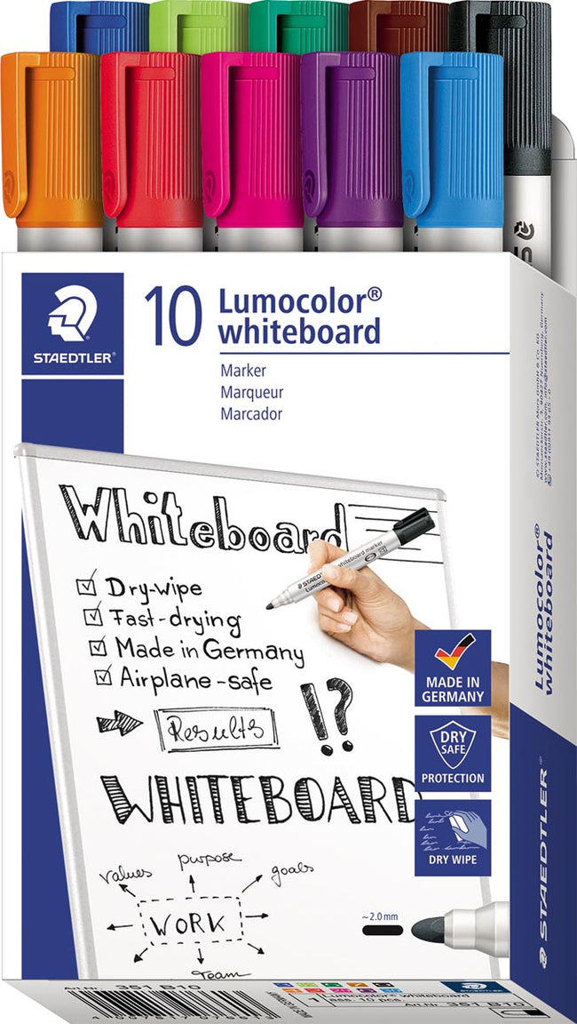Staedtler - Marqueur pour tableau blanc Lumocolor 351 lot de 10 pièces assorties