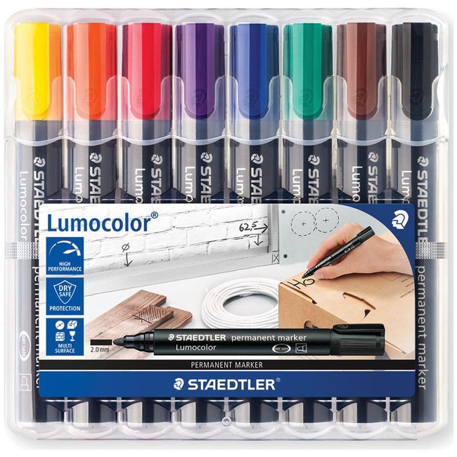 Staedtler - Lumocolor 352, marqueur permanent, point rond, 2 mm, egui de 8 pièces en couleurs assorties