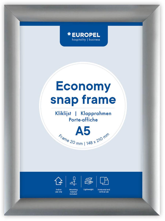 Europel - Cadre à pression Peel Economy A5 argent