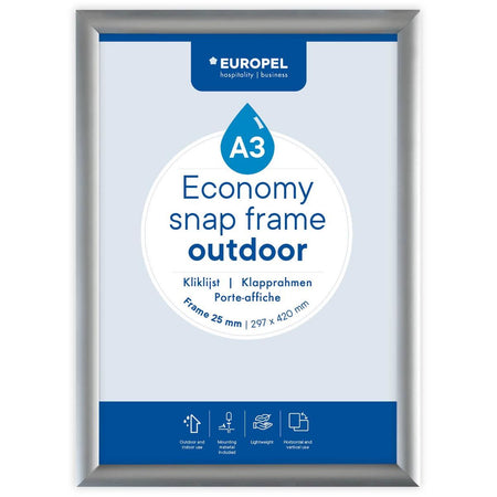 Europel – Pel-Klickrahmen Economy, wasserfest, Rahmen 25 mm, ft A3, silber