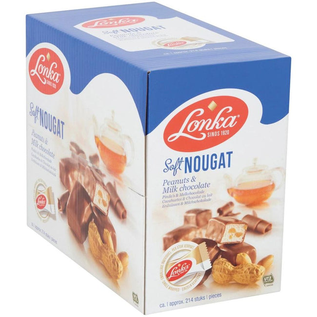 Lonka - Nougat, par pièce emballée, 12g, boîte de 214 pièces, chocolat au lait d'arachide