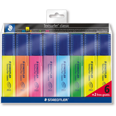 Staedtler - Surligneur 364 Textsurfer lot de 6 pièces assorties + 2 jaunes offertes