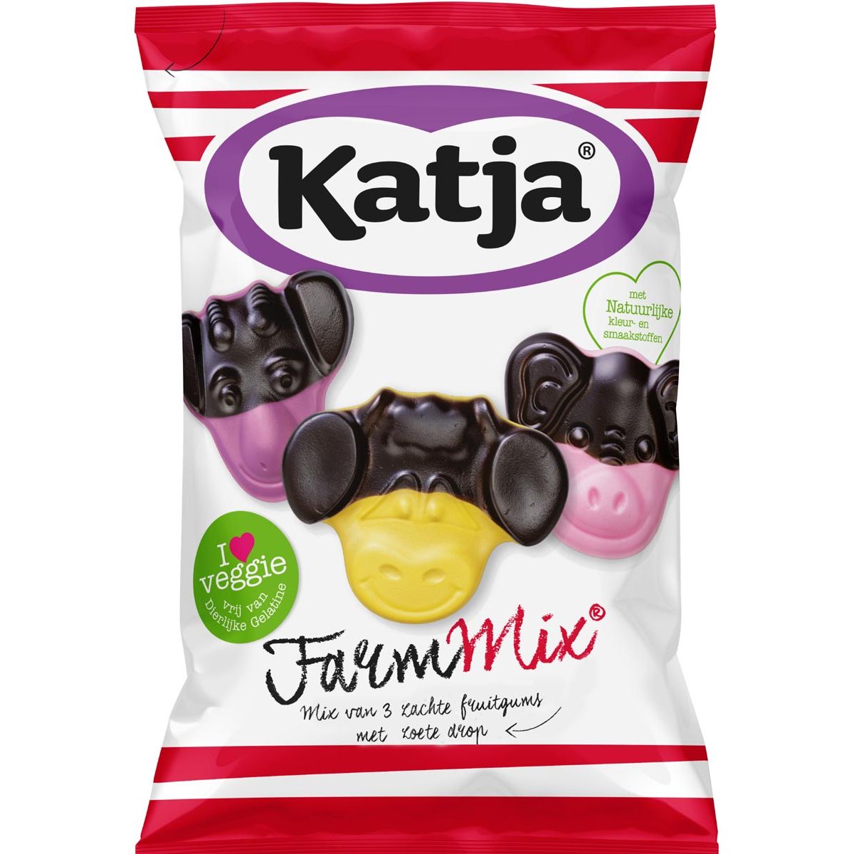 Katja - Bonbons Farm Mix, mélange de 3 gommes tendres aux fruits à la réglisse sucrée, sachet de 255 g