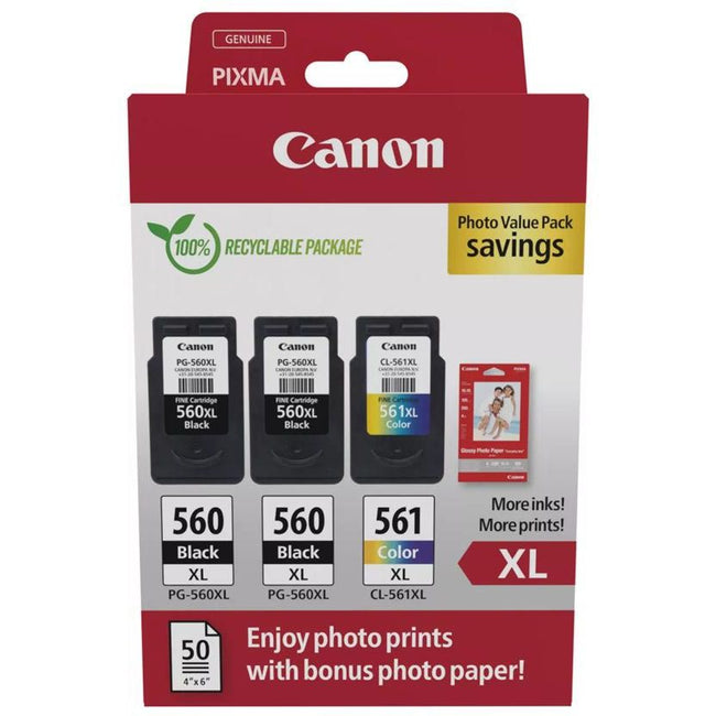 Canon -  photo value pack 2 x PG-560XL + 1 x CL-561XL, 300 400 pagina's, OEM 3712C012, 4 kleuren