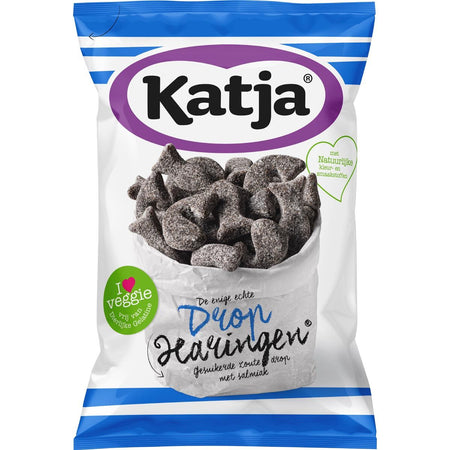 Katja -   Drop Haringen, gesuikerde zoute drop met salmiak, zak van 295 g