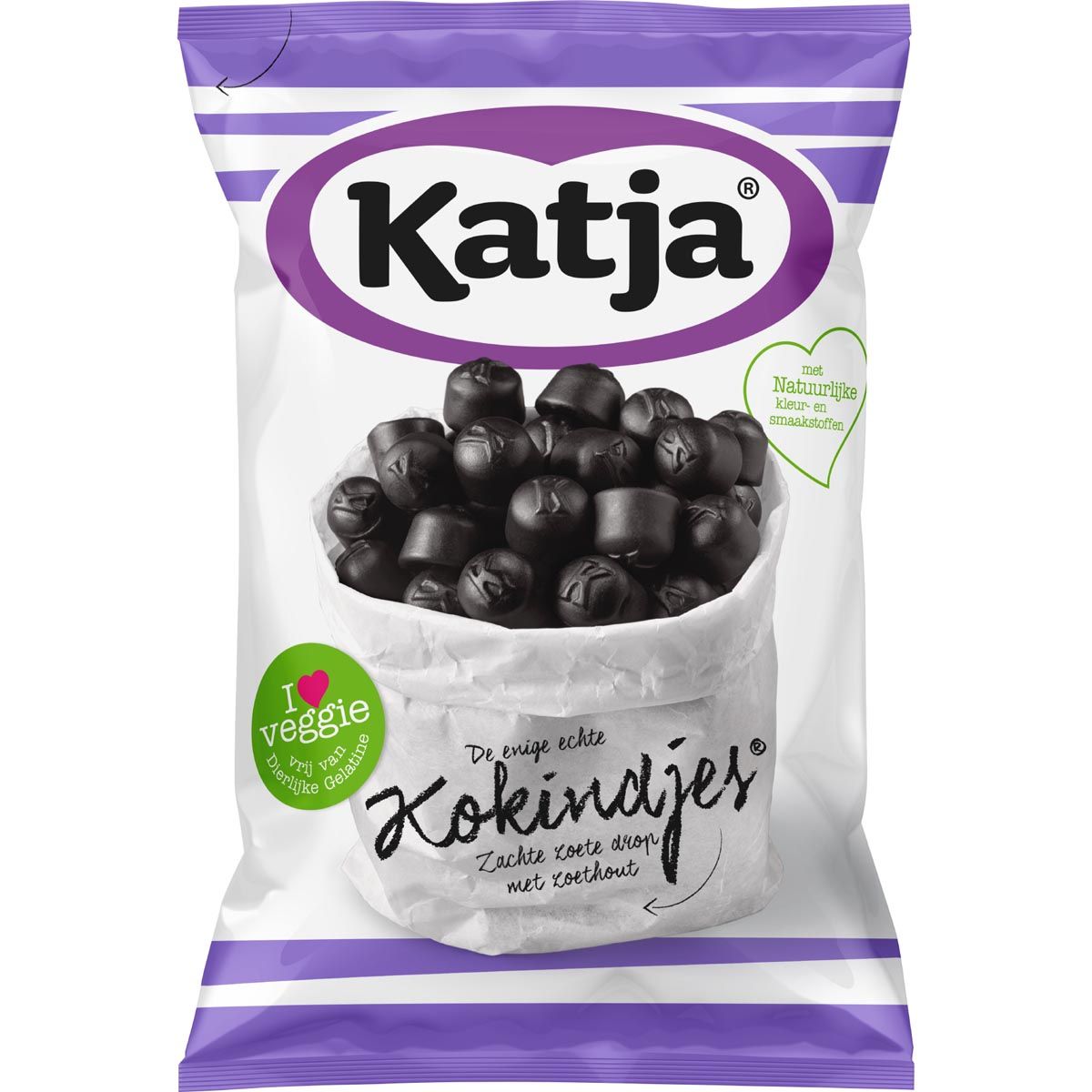 Katja -   Kokindjes snoep, zachte zoete drop met zoethout, zak van 295 g