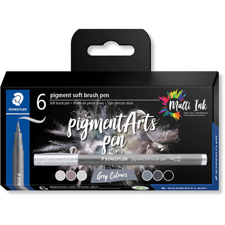 Staedtler -  Pigment Arts soft brush pen, etui van 6 stuks, grijstinten