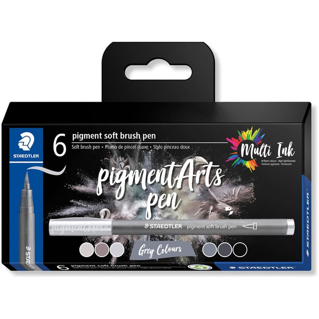 Staedtler - Pigment Arts soft brush pen, etui van 6 stuks, grijstinten