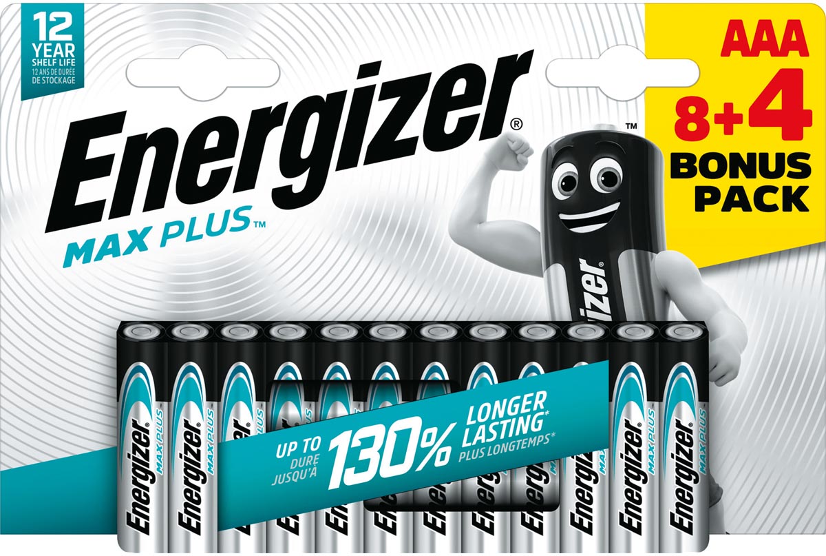 Energizer -  batterijen Max plus AAA, blister van 8+4