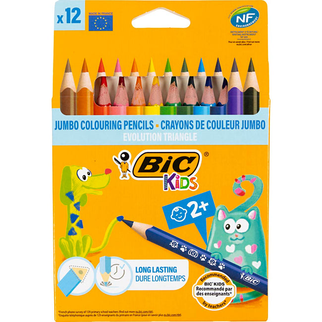 BIC - Crayons de Couleur Kids Evolution ecolutions triangle trousse assortie de 12 pièces