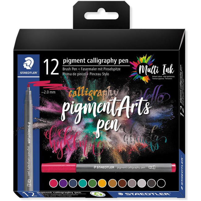 Staedtler - Pigment Arts Brush Pen Caligraphy, 12 Pie Pied, Assorti