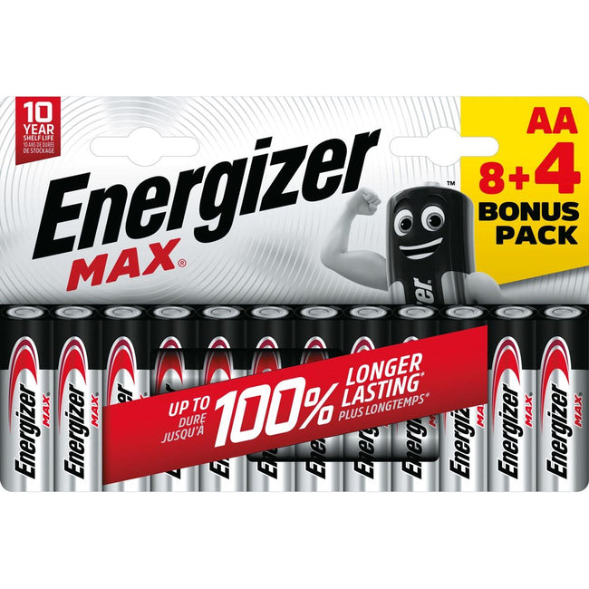 Energizer - batterijen Max AA, blister van 8 stuks + 4 stuks gratis