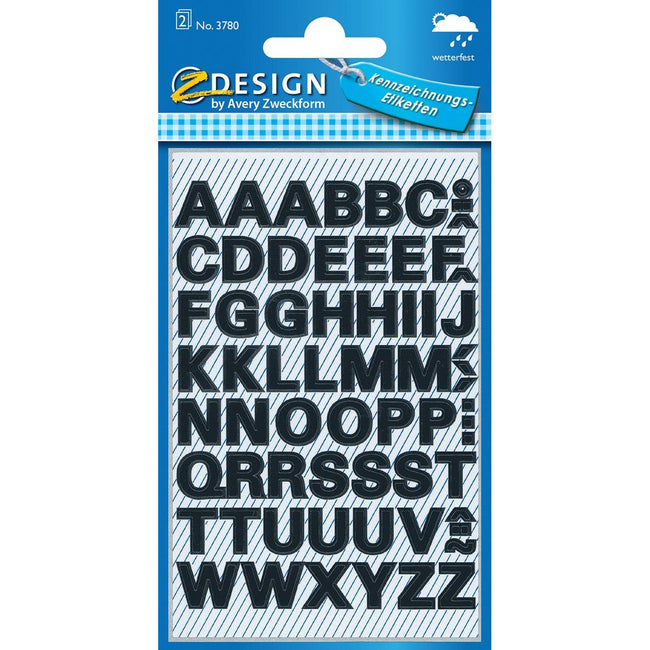 Avery Zweckform -  Etiketten, letters A-Z, 2 blad, zwart, waterbestendige folie