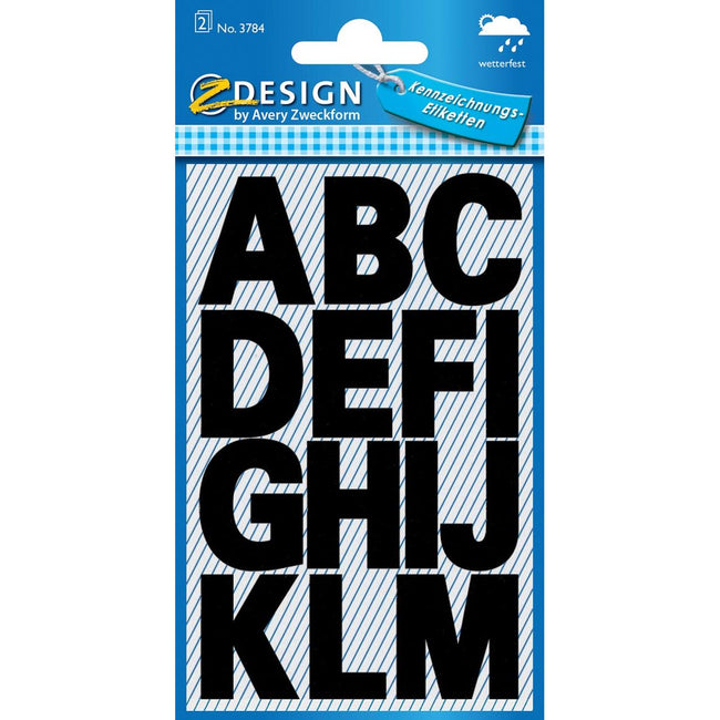 Avery Zweckform -  etiketten letters A-Z groot, 2 blad, zwart, waterbestendige folie
