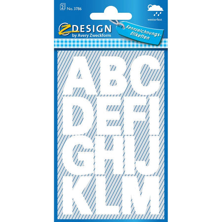 Avery Zweckform -  Etiketten cijfers en letters A-Z groot, 2 blad, wit, waterbestendige folie
