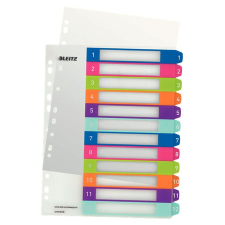 Leitz - Onglets WOW 11 trous 1-12 PP assortis