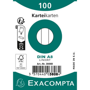 Exacompta – Karteikarten, liniert, ft 5,5 x 7,4 cm, Packung mit 100 Stück, weiß
