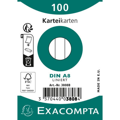 Exacompta – Karteikarten, liniert, ft 5,5 x 7,4 cm, Packung mit 100 Stück, weiß