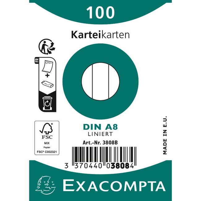Exacompta -  steekkaarten, gelijnd, ft 5,5 x 7,4 cm, pak van 100 stuks, wit