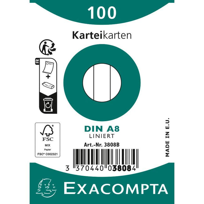 Exacompta - Steek -Karten, ausgekleidet, 5,5 x 7,4 cm, Packung von 100 Teilen, weiß