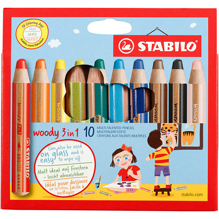 STABILO - Crayons de couleur 880 woody 3 en 1 trousse assortie de 10 pièces