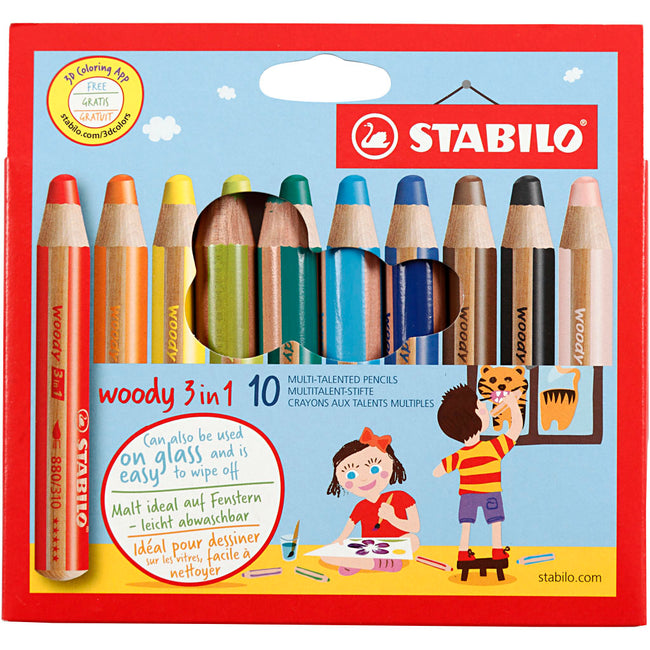 STABILO - Crayons de couleur 880 woody 3 en 1 trousse assortie de 10 pièces