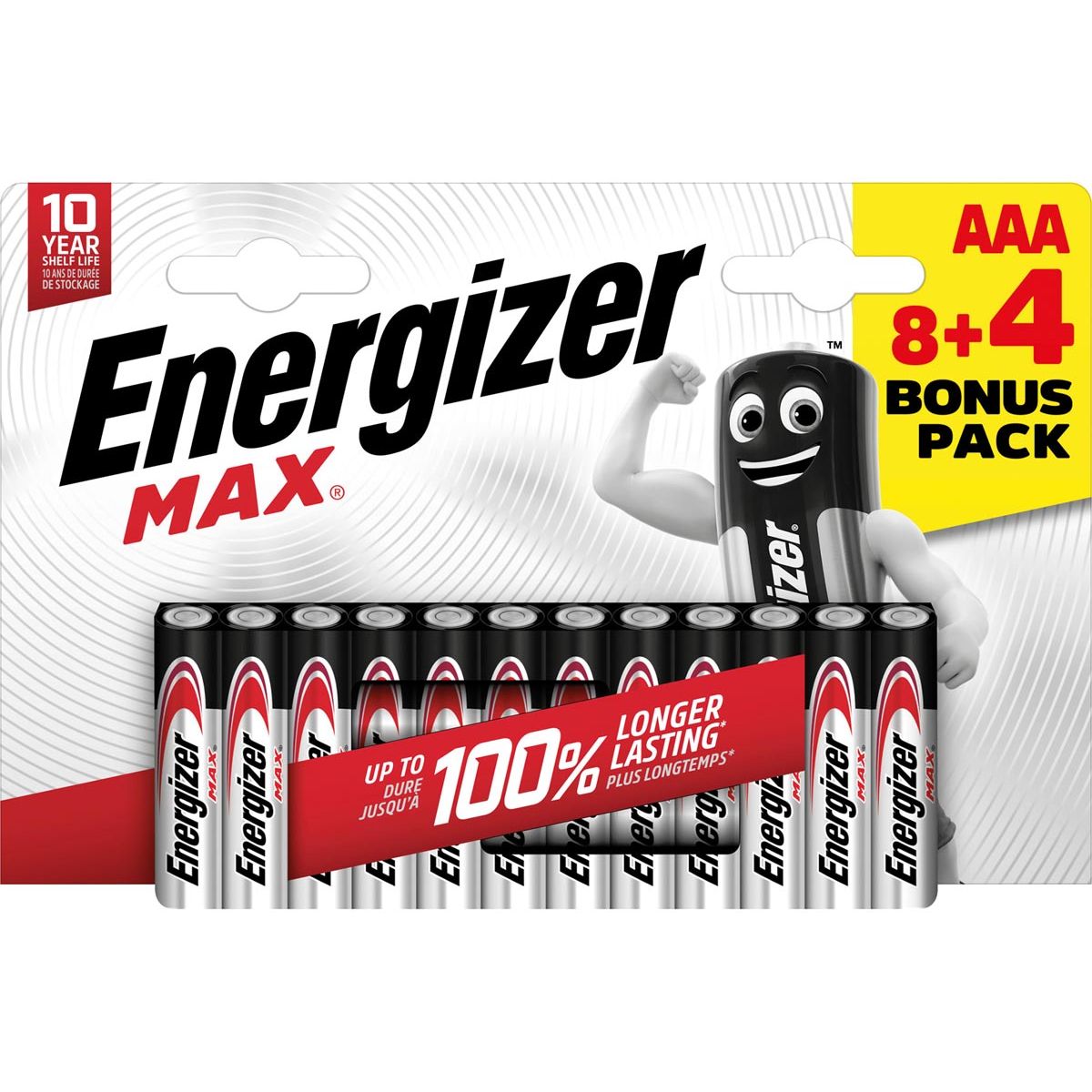 Energizer -  batterijen Max AAA/LR03/E92, blister van 8 + 4