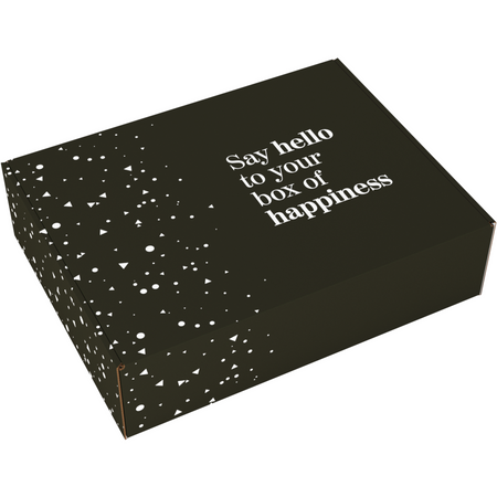 Klika - Boîte de livraison | Bonjour Bonheur | carton ondulé | 460x360x120mm | noir/blanc | 15 pièces