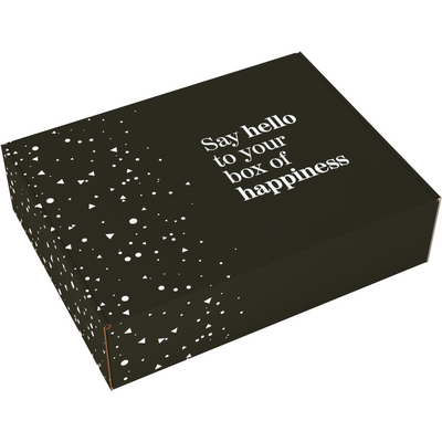 Klika -  Bezorgdoos | Hello Happiness | golfkarton | 460x360x120mm | zwart/wit | 15 stuks