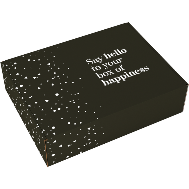 Klika -  Bezorgdoos | Hello Happiness | golfkarton | 460x360x120mm | zwart/wit | 15 stuks