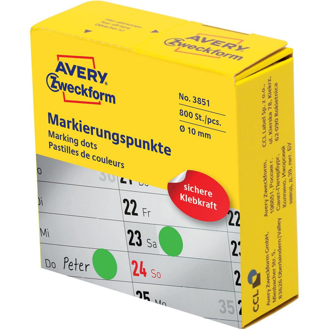 Avery Zweckform -  marking dots, diameter 10 mm, rol met 800 stuks, groen