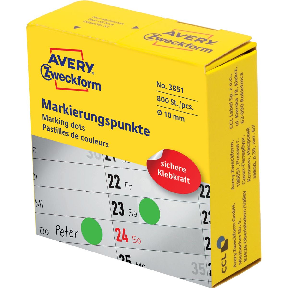 Avery Zweckform - points de marquage, diamètre 10 mm, rouler avec 800 pièces, vert