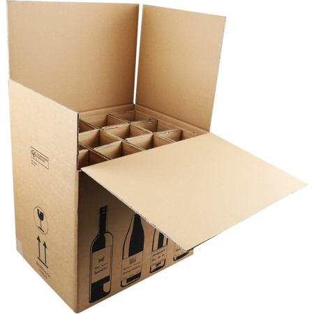 SendProof -  Wijnverzenddoos | golfkarton | 12 flessen | 420x305x368mm | bruin/zwart | 5 stuks
