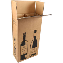SendProof® - Boîte d'expédition de vin | carton ondulé | 204x108x368mm | 2 bouteilles | marron/noir | 10 pièces