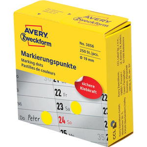 Avery Zweckform -  marking dots, diameter 19 mm, rol met 250 stuks, geel