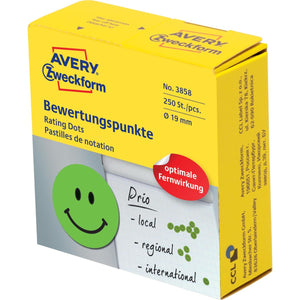 Avery Zweckform -  rating dots, diameter 19 mm, rol met 250 stuks, smiley, groen