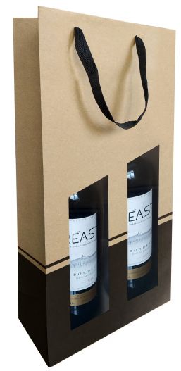 Séduction kraft - Sac bouteille de vin 2 bouteilles 19x9,5X38,5cm noir avec fenêtre 10 pièces