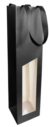 Timmers - Sac bouteille de vin 1 bouteille 9,5x9,5X38,5cm Séduction noir enduit avec fenêtre 10 pièces