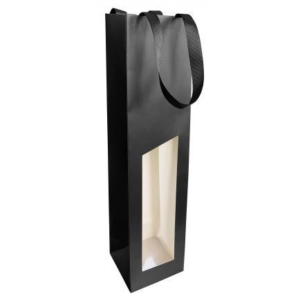 Timmers - Sac bouteille de vin 1 bouteille 9,5x9,5X38,5cm Séduction noir enduit avec fenêtre 10 pièces