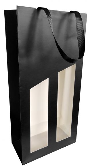 Timmerspackaging - Sac pour bouteille de vin 2 bouteilles 19x9,5X38,5cm Séduction noir enduit avec fenêtre 10 pièces