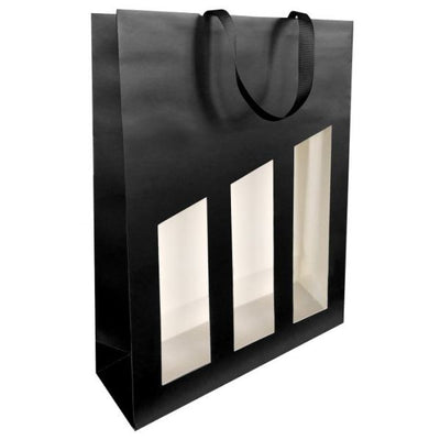 Séduction - Sac bouteille de vin 3 bouteilles 19x9,5X38,5cm noir enduit avec fenêtre 10 pièces