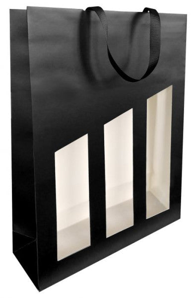 Séduction - Sac bouteille de vin 3 bouteilles 19x9,5X38,5cm noir enduit avec fenêtre 10 pièces