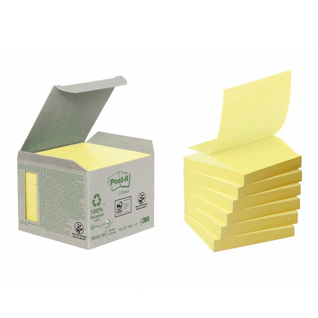 Post-it -  Memoblok Z-Note R330-1B recycled 76x76mm canary yellow 6 stuks