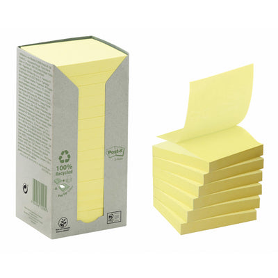 Post-it - Bloc-notes Z-Note R330-1T 76x76mm jaune recyclé 16 pièces