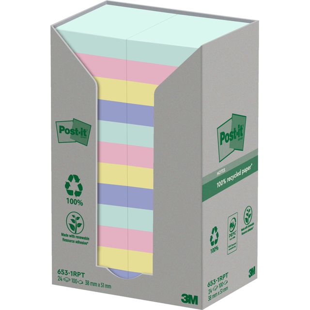 Post-it - Bloc-notes 653-RPT 38x51mm pastel arc-en-ciel 24 pièces