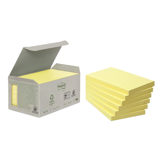 Post-it -  Memoblok 655-1B recycled 76x127mm canary yellow 6 stuks
